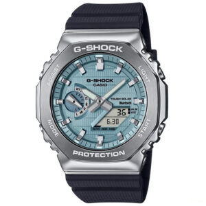 Casio G-Shock Solar Stainless Steel, Analog Digital with Ice Blue Dial/ Black Band Sport Men's Watch-GS-6447